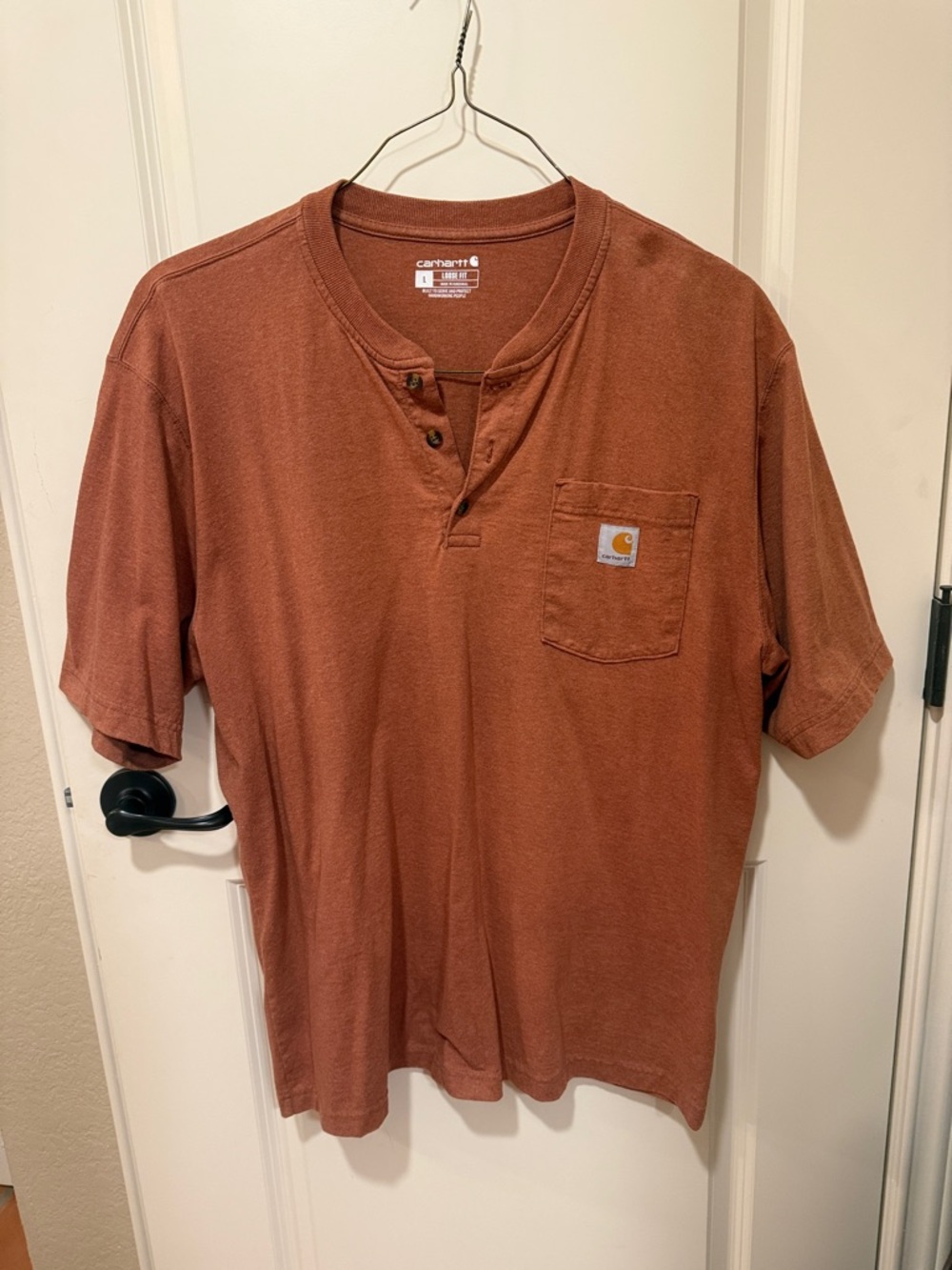 Carhartt Short Sleeve Henley Pocket Tee - Rust Brown